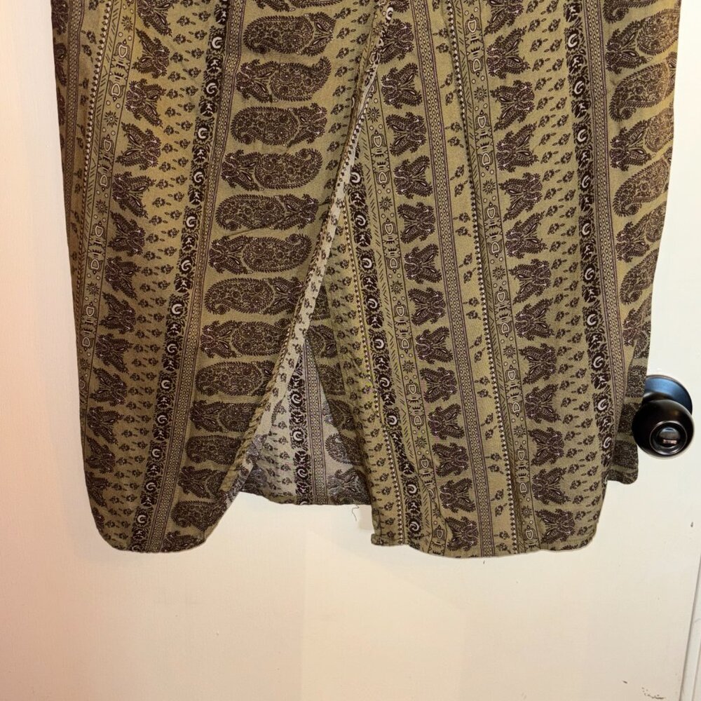 Vintage Passports of Pier 1 Imports Olive Green Paisley Wrap Midi Skirt - Picture 2 of 6
